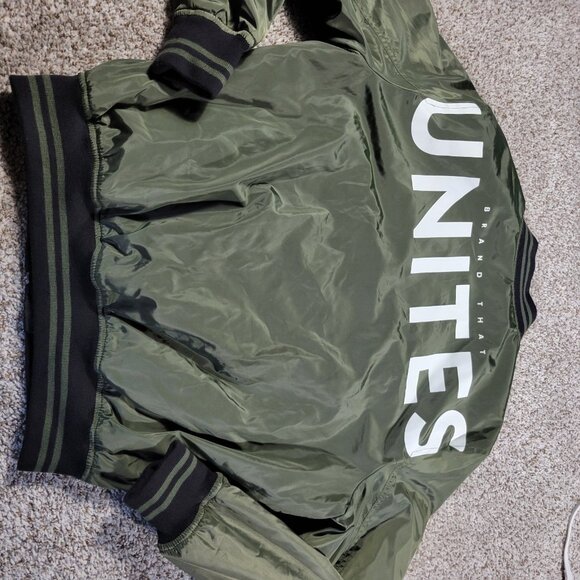 Express Jacket Men’s Medium Green Black Full Zip Reversible Spellout Pockets - Picture 6 of 10